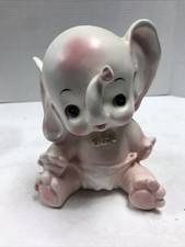 Vintage Relpo Baby Pink Girl Elephant Nursery Planter Japan Anthropomorphic