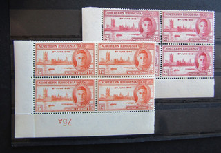 K.U.T GV1 1946 VICTORY SET PERF 13.5 VARIANT FINE MNH BLOCKS OF 4 CAT £40