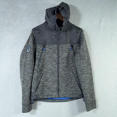 Superdry Jacket Men Small Black Gray Mountain Softshell Hybrid Zip Hooded Jacket - Picture 16 of 22