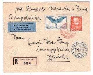 Schweiz 1932 – 1. Luftpost Interlaken–Zürich