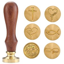 Christian Wax Seal Stamp Kit with 6 Brass Heads Handle Gift Box Cros
