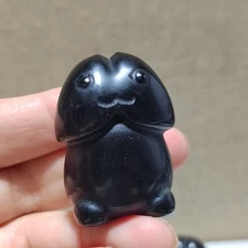 1.57" Natural Obsidian Quartz Penis Skull Hand Carved Crystal Reiki Healing 1pc