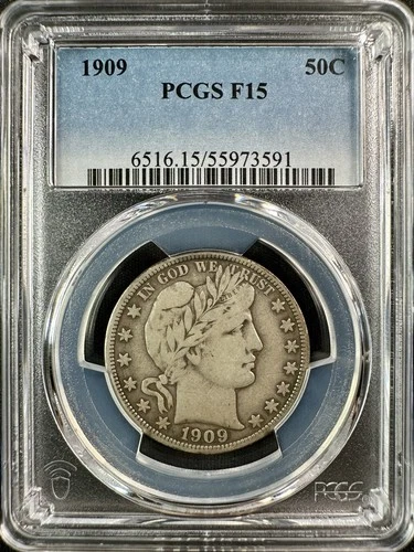 1909 (P) Barber Half Dollar - PCGS F15 - Great Eye Appeal - Perfect Type Coin!