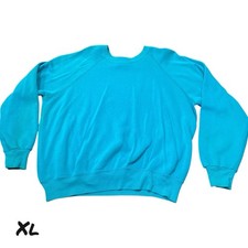 Vintage 80s Blank Sweatshirt Men's XL Teal Blue Raglan Bassett Walker USA made