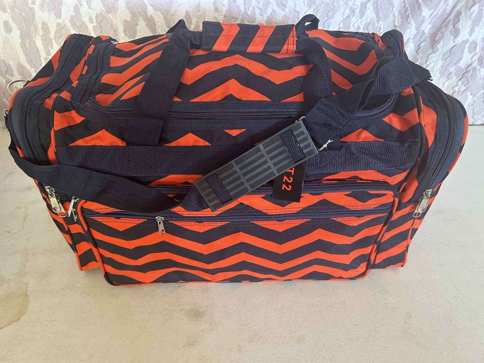 Orange And Navy Blue Chevron 22in Duffle Bag Carryon Bag Wit
