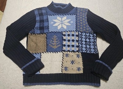 Y2K High Sierra Patchwork Knit Sweater Mens L Fair Isle Nordic Ski Lodge Wool