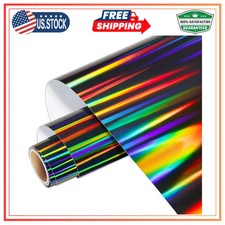 WRAPXPERT Black Holographic Glossy Vinyl Roll 12 inch x 5ft Chrome DIY Craft...