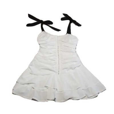 NWT Pretty Little Thing Size 8 Ruched Corset Ruffle Mini Dress Ribbon Straps 