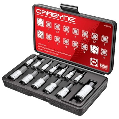 13-Piece Metric Hex (Allen) Bit Socket Set. Includes 2mm - 14mm. S2 Steel Bit...