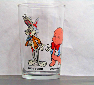 Rare French 1984 Honey Bunny Bugs Porky Pig  Looney Tunes Mustard Juice Glass