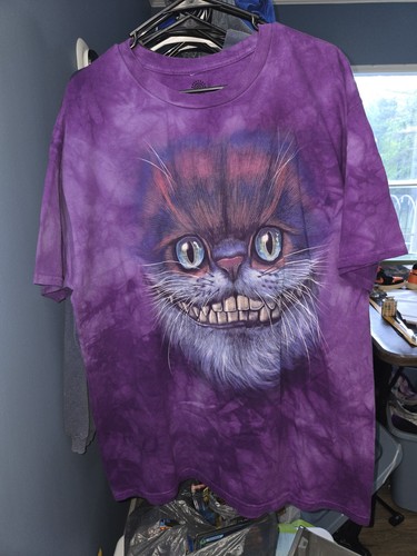 The Mountain Cheshire Cat Alice In Wonderland Purple Tye Dye Shirt Size XL NWOT