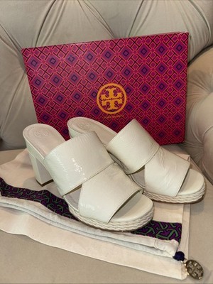 Tory Burch Women s Varenna Ivory Patent Leather Espadrille Slide Size 9 