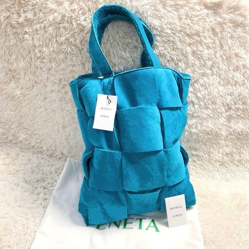 Bottega Veneta Arco Tote Bag Blue-Green Suede Mouton Large 45x14x37 in