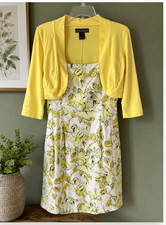 Jessica Howard Yellow Floral Dress with Matching Shrug Jacket Women's Size 12