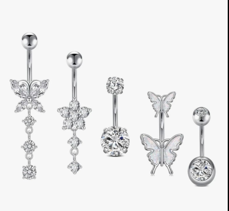 14G Belly Button Rings, Stainless Steel, 6mm Short & 10mm Bar Navel Piercings