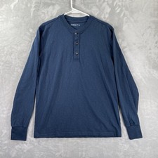 American Giant Shirt men's Small Henley Long Sleeve Pullover Tee USA Made Blue
