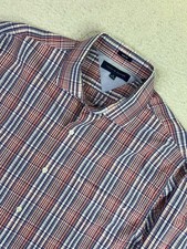 Tommy Hilfiger Shirt Mens 16 34-35 Red Blue Plaid Slim Fit Button Front