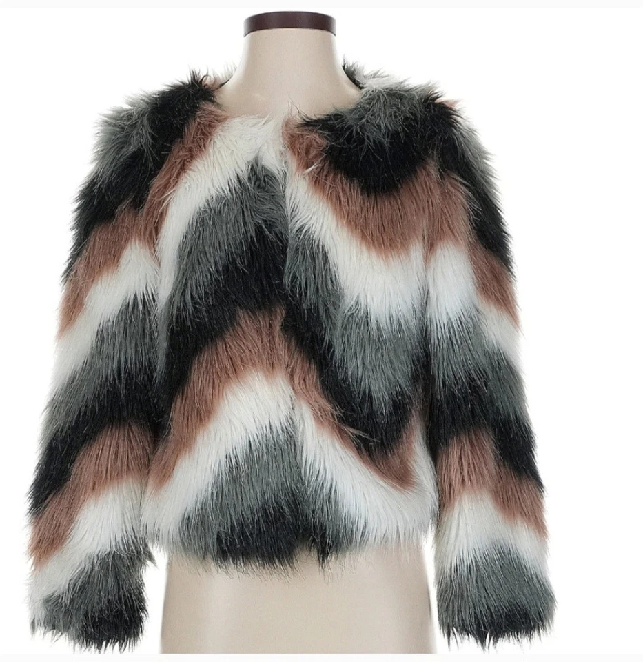 Chaqueta Brave Soul London Chevron de piel sintética tostada negra blanca rosa XS Foto 2 de 4