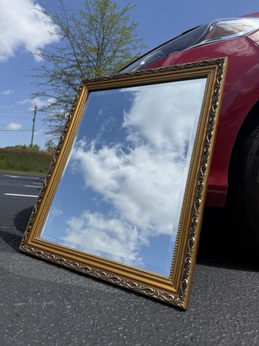 Mirror in Gold Wood Ornate Frame Vintage Wall Classic Decor- 19”x23”
