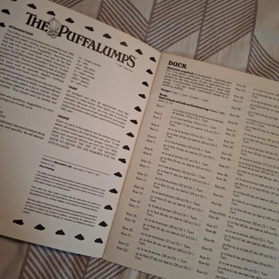 Vintage The Puffalumps Crochet Book Millcraft 1987 Fisher Price Easter Chicks - Image 3 of 4