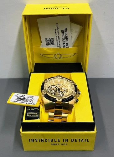 Invicta Bolt Men 52mm Stainless Steel Gold Dial Analog Quartz Wrist Watch 25515