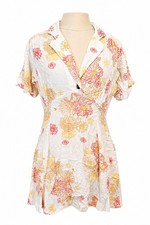 Free People Short Sleeve V Neck Floral Mini Sun Dress Womens Size M Medium