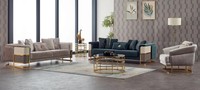 Couchgarnitur Polstersofa Dreisitzer Sessel Beige Couch Stoffsofa 3Tlg
