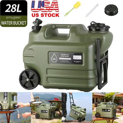 #ad 7.4 Gallon Water Jug Portable Camping Water Container with Wheels Handle Spigot $34.98