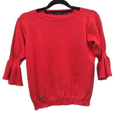 Lauren Ralph Lauren Womens 3/4 Flutter Sleeve Banded Bottom Sweater Red Size XS