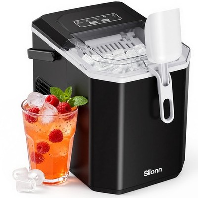 Silonn Ice Maker Countertop Machine with Handle, 26lbs in 24h, 9 Ice Cubes Re...
