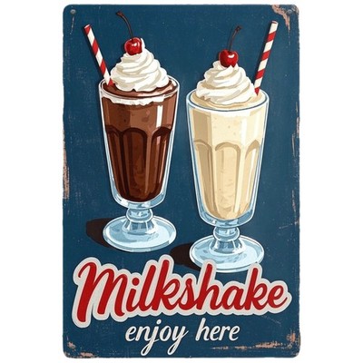 12x8 Tin Metal Signs Decorative Painting - ''Milkshake Enjoy Here'' Signs 