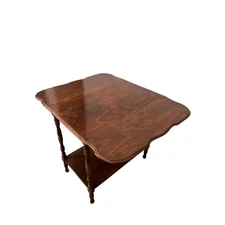 Antique 1930s Drop-Leaf Accent Table With Original Hardware & Turned Legs