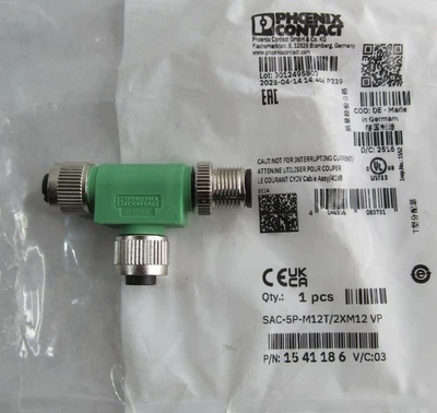 NEW PHOENIX CONTACT SAC-5P-M12T/2XM12 VP 1541186 T-DISTRIBUTOR 5-PIN M12 PLUG