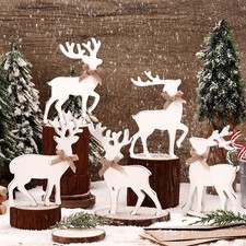 5 Pcs Tabletop Reindeer Christmas Decoration Wooden Rustic Standing Reindeer ...