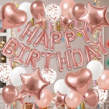 Bauiltwy Rose Gold Birthday Decorations for Women, Happy Birthday Balloon Banner