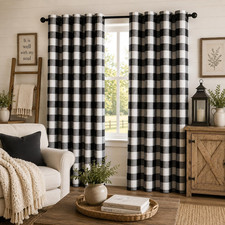 Farmhouse Faux Linen Look Light-Filtering Buffalo Grommet Window Curtain Checks