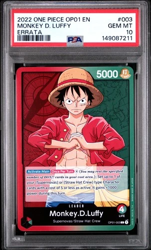 2022 ONE PIECE OP01-ROMANCE DAWN ERRATA #003 MONKEY D. LUFFY PSA 10