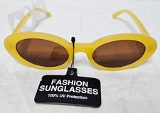 Retro Oval Sunglasses Yellow Small Frame Brown Lens Y2K UV400 Fashion