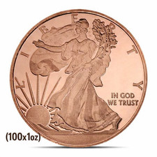 (100) WALKING LIBERTY - 1 OZ COPPER ROUND - BULLION - LOT