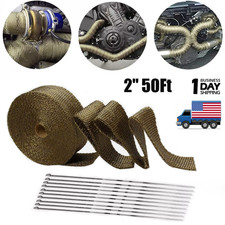 2" 50FT Titanium Exhaust Wrap Manifold Header Pipe Heat Wrap Tape w/ 10 Ties Kit