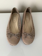 Hotter Precious UK 4.5 EXF Extra Wide Taupe Suede Ballet Flats Comfort Shoes Bow