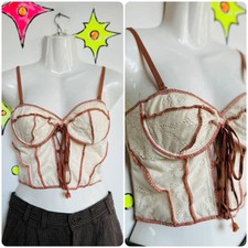 Vintage Cream Lace Bustier Fairycore Corset Top Victorian Revival Coquette - S