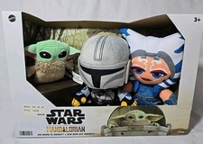 Star Wars The Mandalorian, Grogu Baby Yoda Ahsoka Tano 3 pc Plush Figure Set