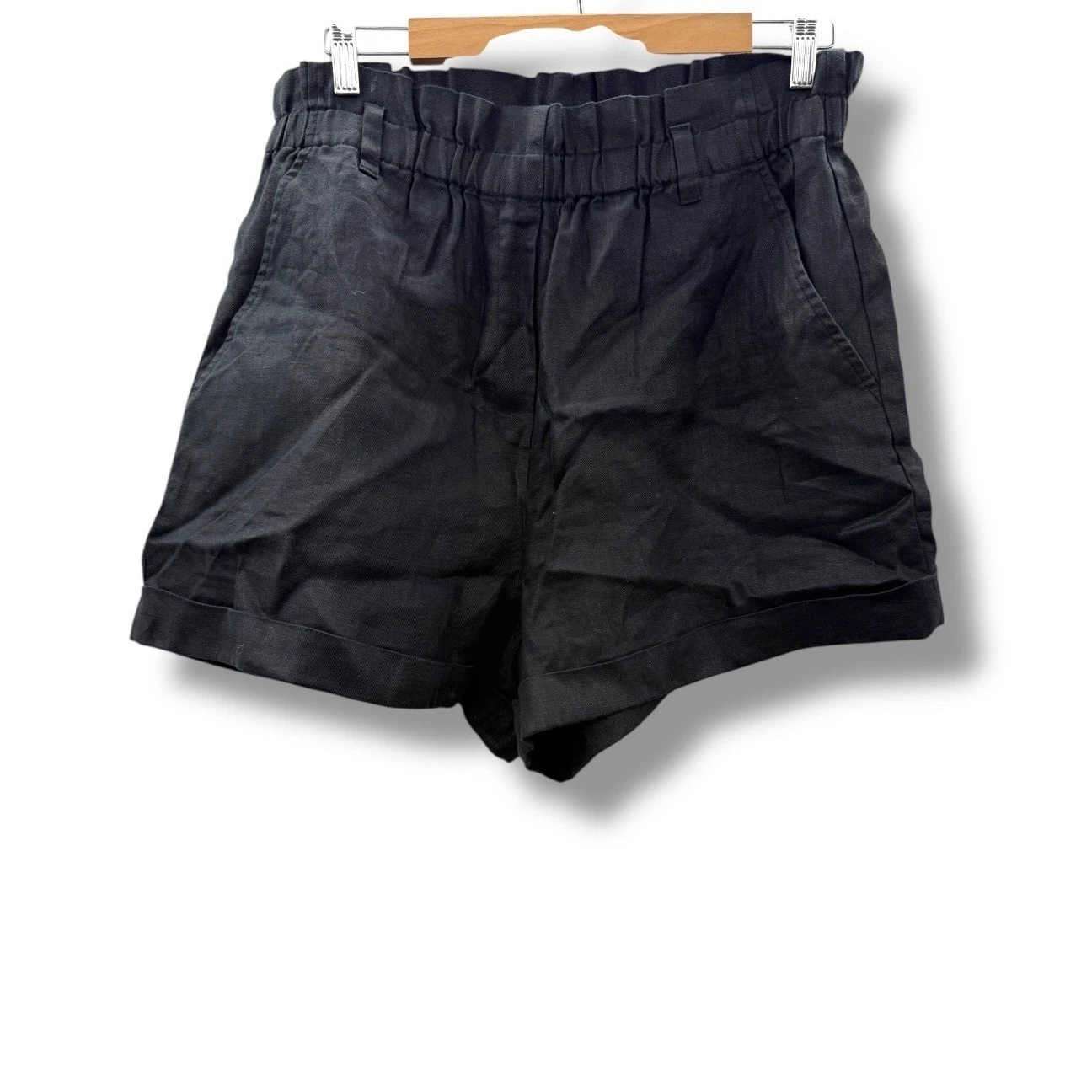 Banana Republic NWT Black Paperbag Waist Shorts Size Large Linen Summer