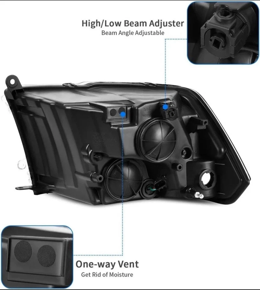 Conjunto de faros compatible con Dodge Ram 1500 2500 3500/2019 1500 2009-2018 Foto 3 de 4