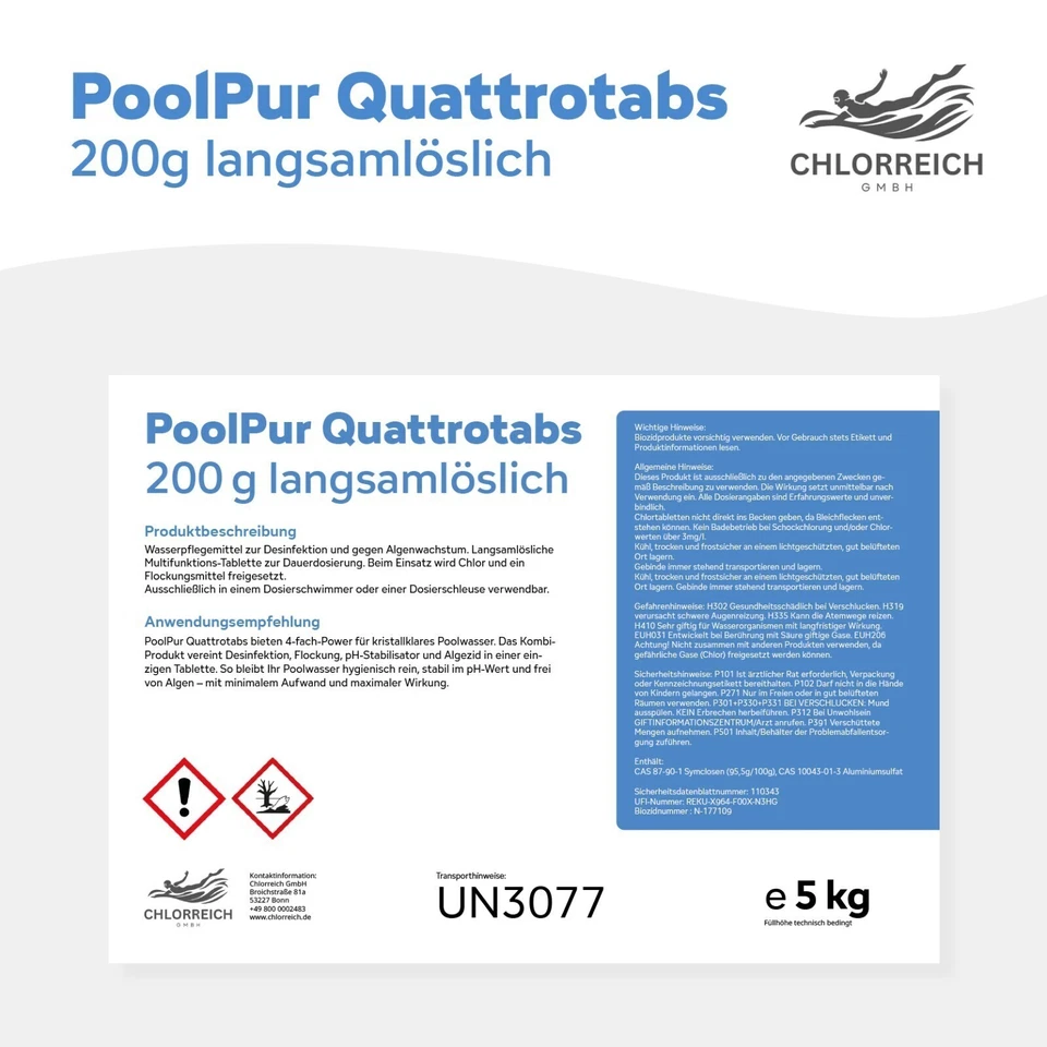 Pool Multitabs 5kg – Quattrotabs 200g langsam löslich – PoolPur - Bild 2 von 2
