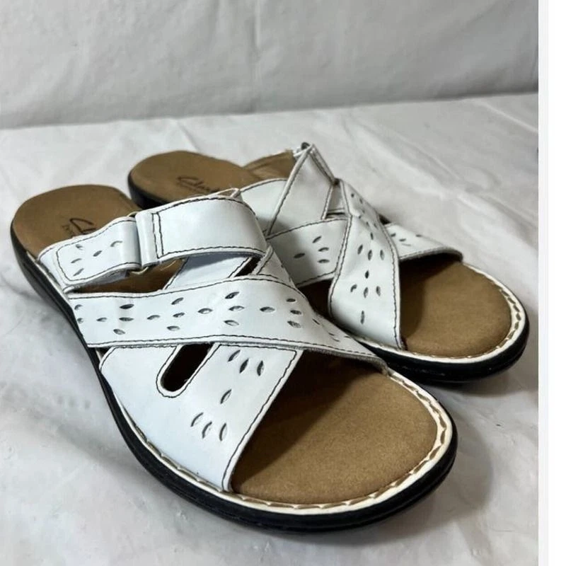 Clarks Bendables sandalo donna 9 bianco pelle slip on zeppa cuscino comodo