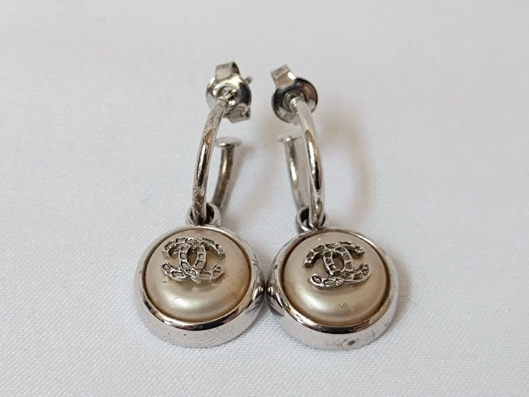 CHANEL Coco Mark Earrings Silver 00A Authentic Si… - image 1