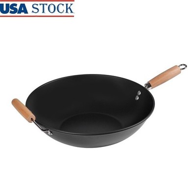 Durable Non-Stick Carbon Steel Wok Stir Fry & Cooking Easy Clean 13.75 Inch New
