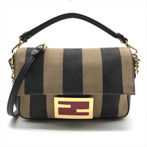 Fendi Mini Baguette Brown Leather Chain Shoulder Bag Hand Bag Used From Japan